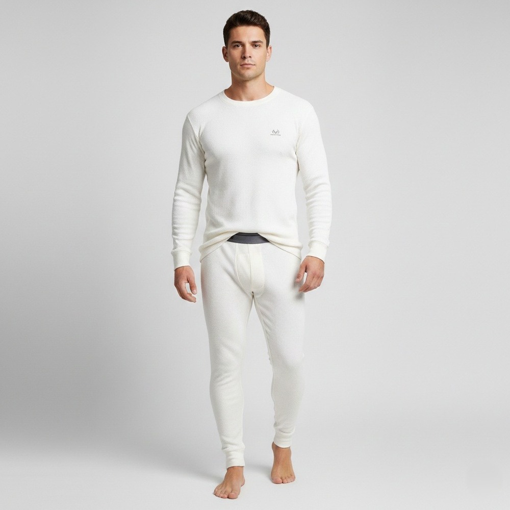 Realtree Thermal Underwear Set Men's Small White Heavyweight Cotton Top & Bottom